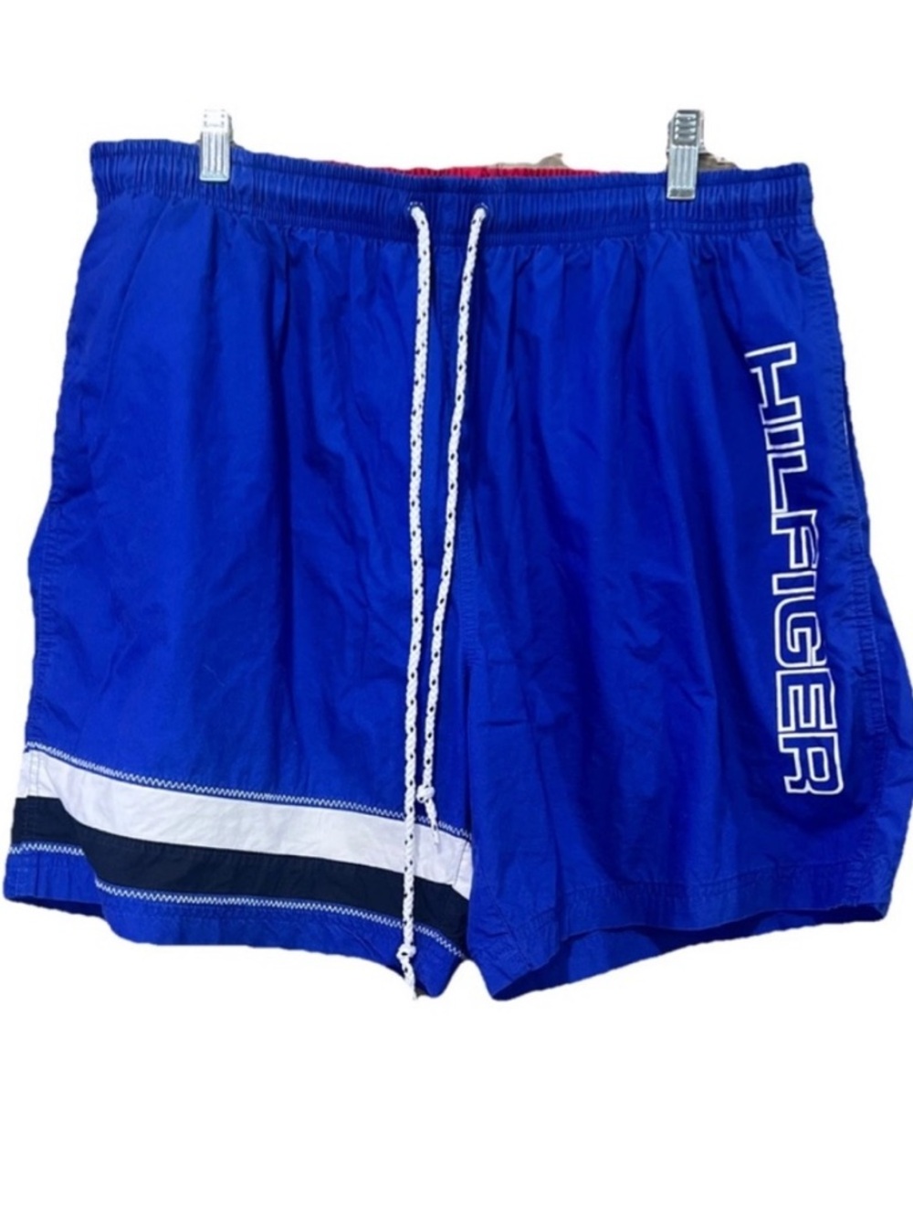 Tommy Hilfiger Swim Shorts XL Blue Spellout Logo Y2K Mens Trunks Vintage